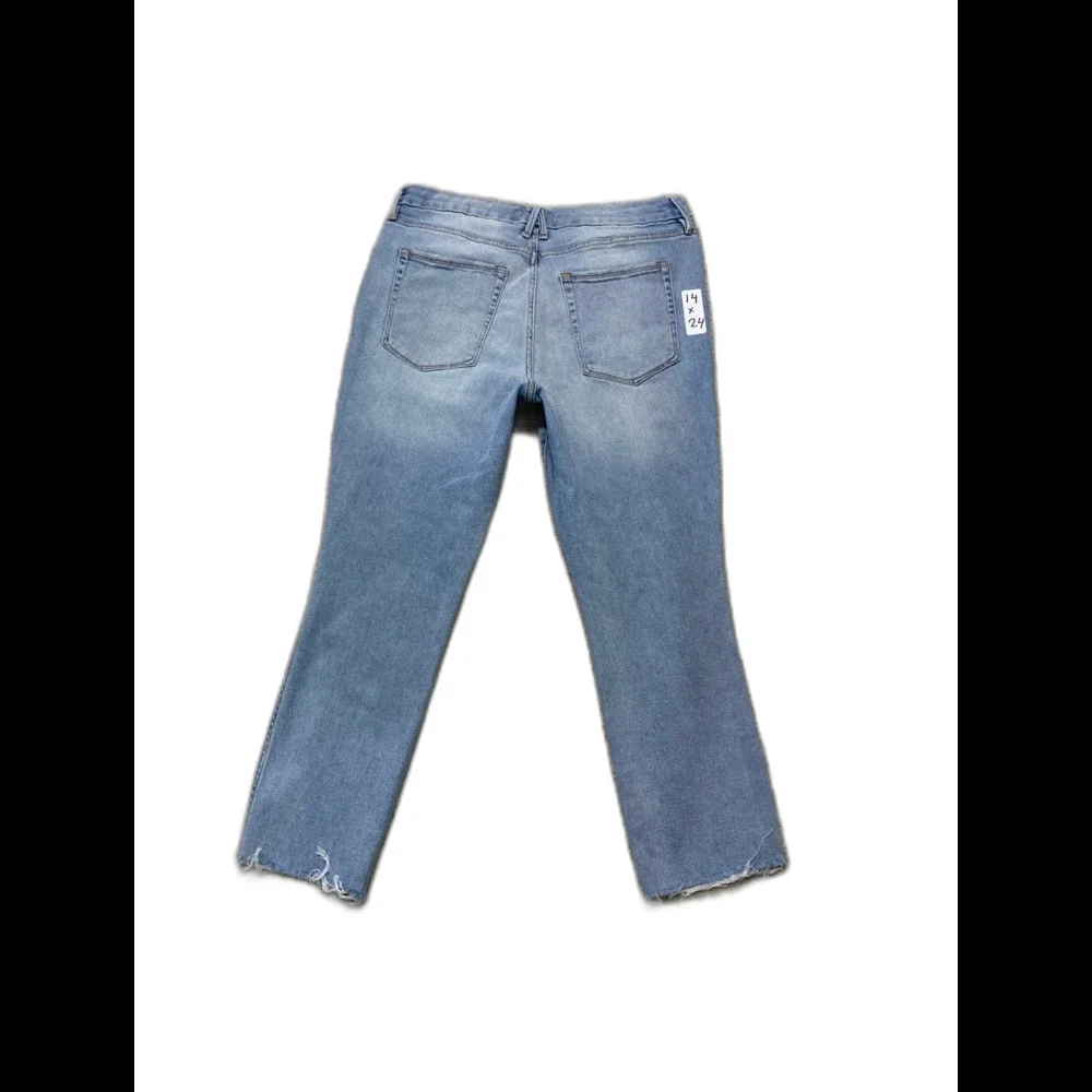 Good American Good Legs Crossover Waist Crop Skinny Size 14/32 Raw Hem BLUE410